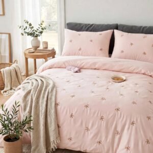 Chambre avec parure brodée Petits Nœuds rose poudré – HB-R22