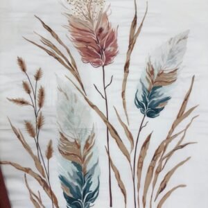 Broderie plumes et pampa sur housse de couette satin de coton blanc – HB-R7