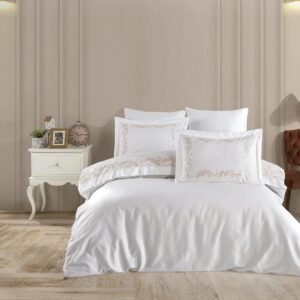 Chambre avec parure brodée Volutes Dorées blanche – HB-R25